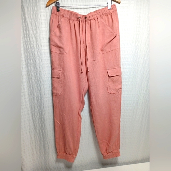 Nicole Miller Ladies Linen Cargo Jogger. Size L - Picture 1 of 6